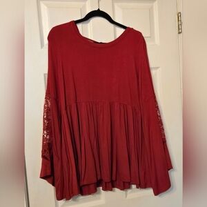 Torrid Babydoll Shirt Long Sleeve With Lace Insert.